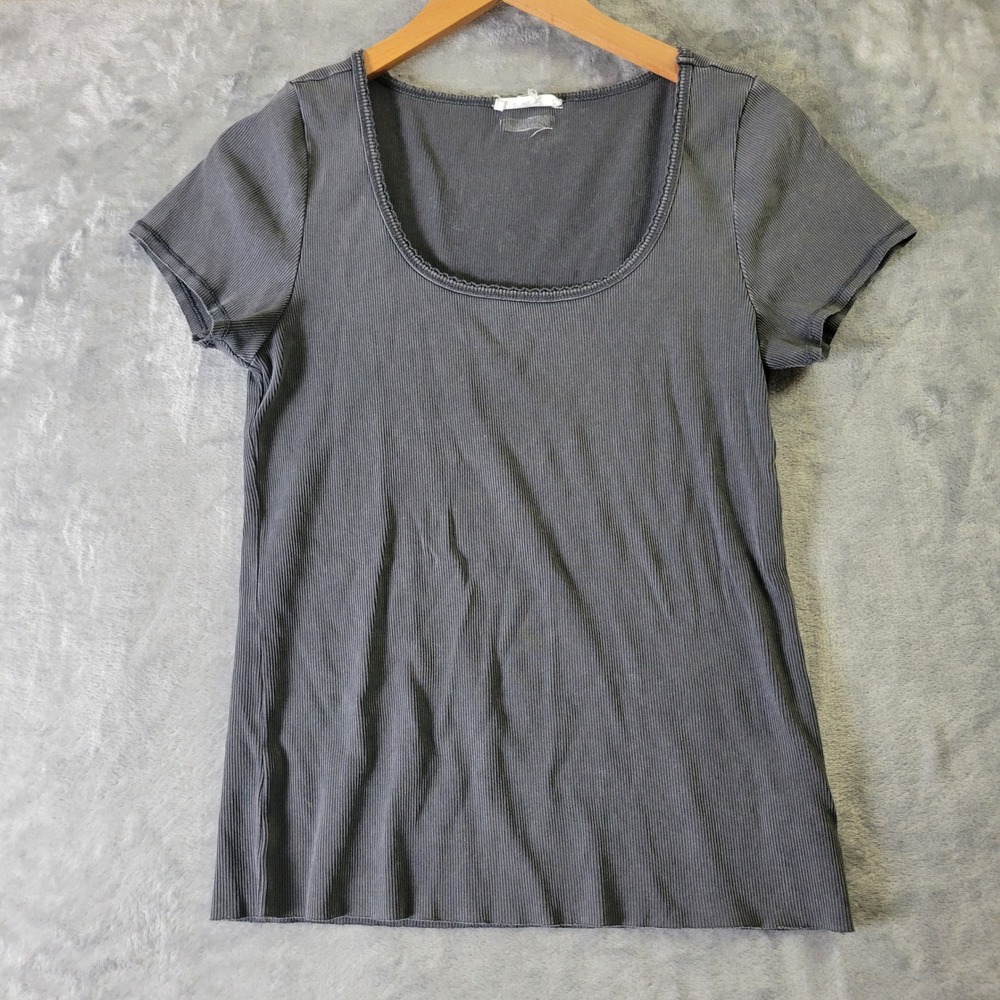 Splendid Charcoal Ribbed Scoop Neck Short Sleeve Tee Minimalist Basic Y2K